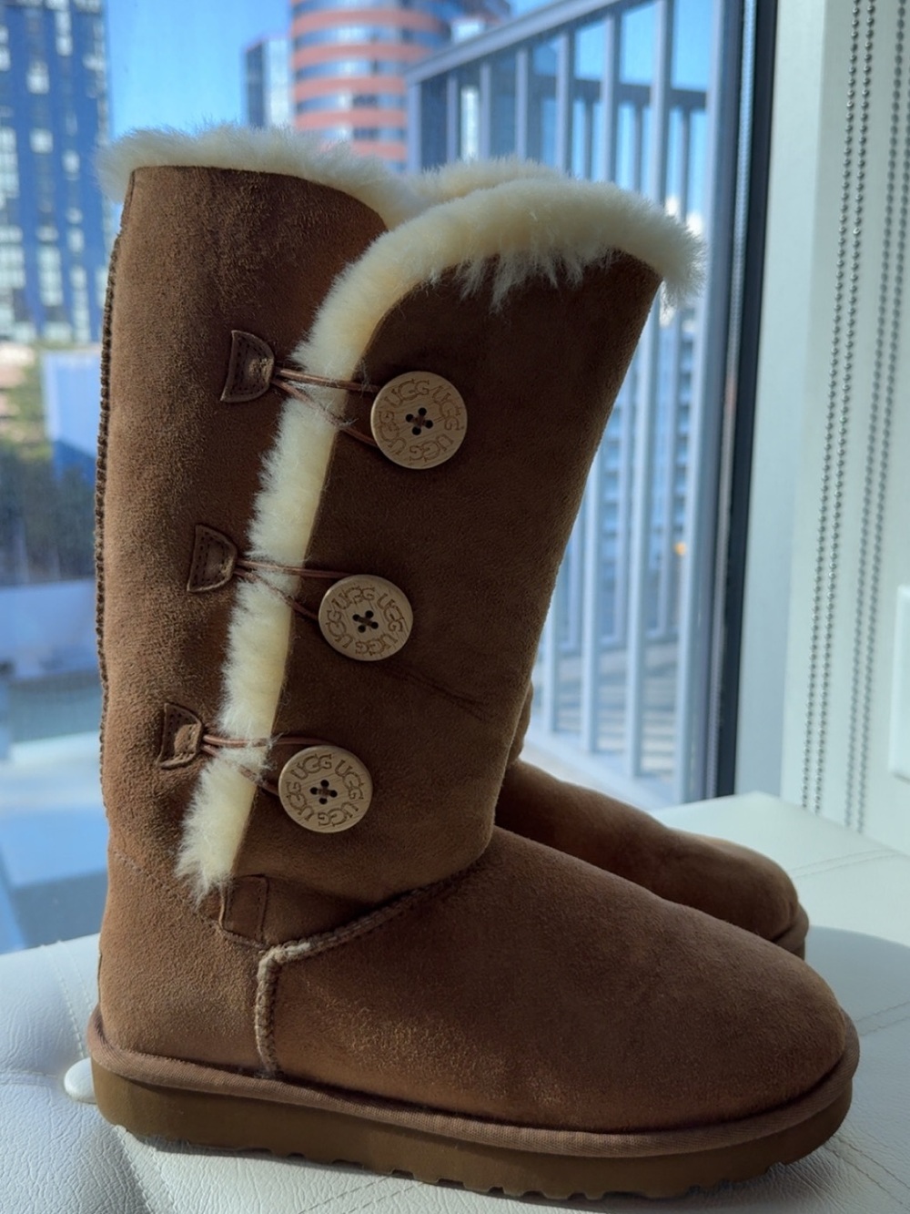UGG Women's Button-Accented Tall Boot in Chestnut with Cream Lining